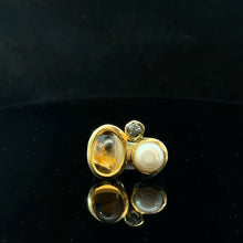 Lejupielādēt attēlu galerijas skatītājā, Citrīna, pērļu un dimanta gredzens, 19. izmērs; 925. proves sudrabs