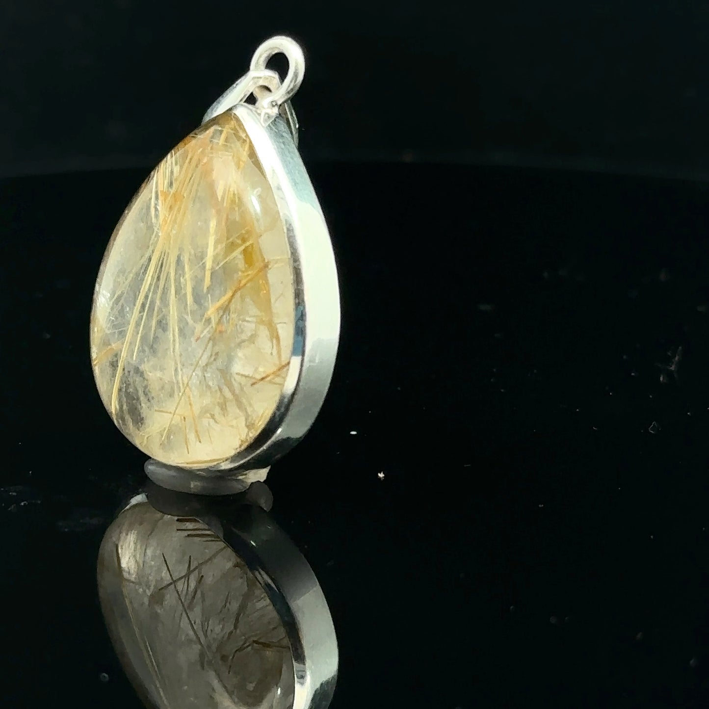 Quartz pendant with rutile, 10g, 4 x 2 cm; 925 sterling silver