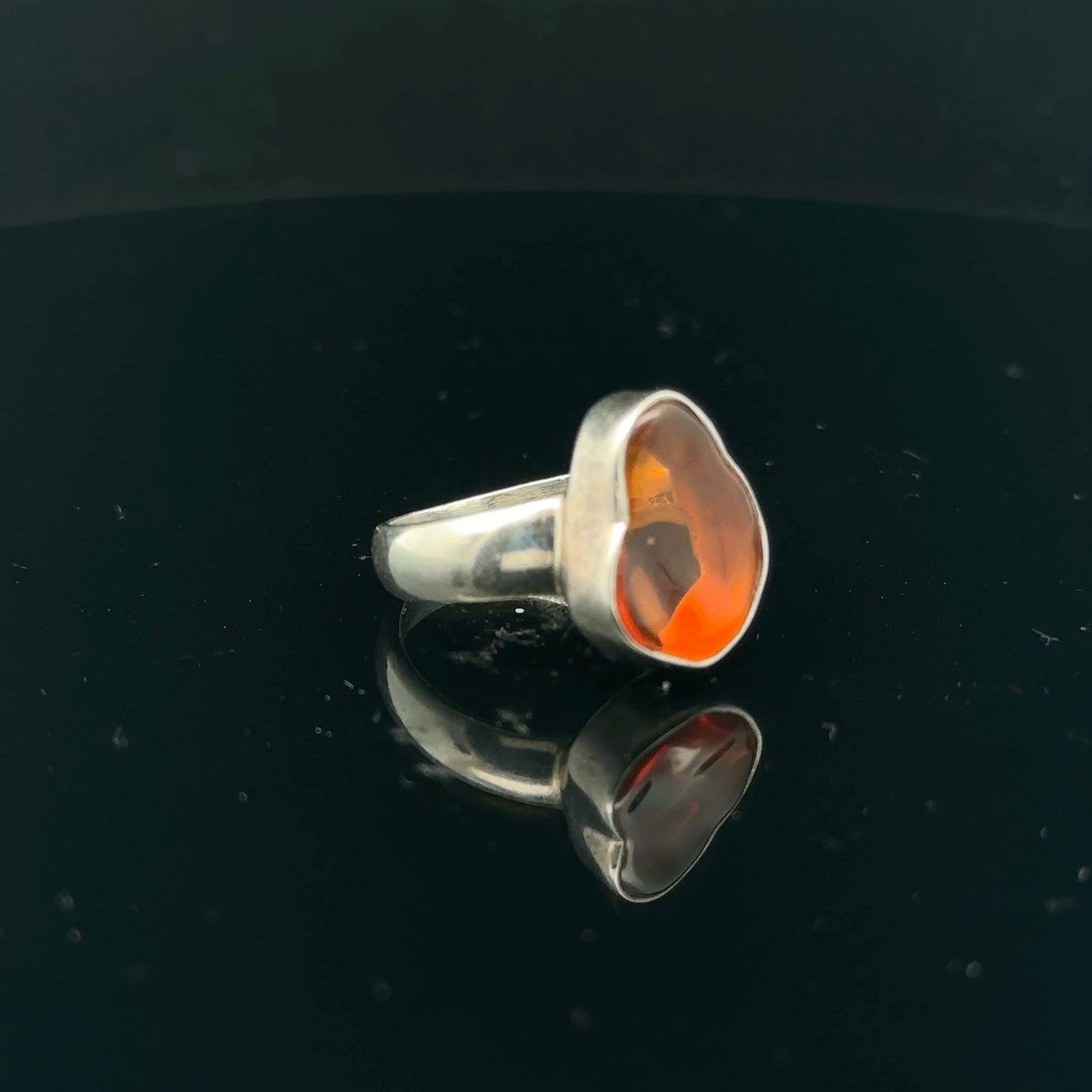 Fire Opal Ring, 4.2g, size 17; 925 sterling silver