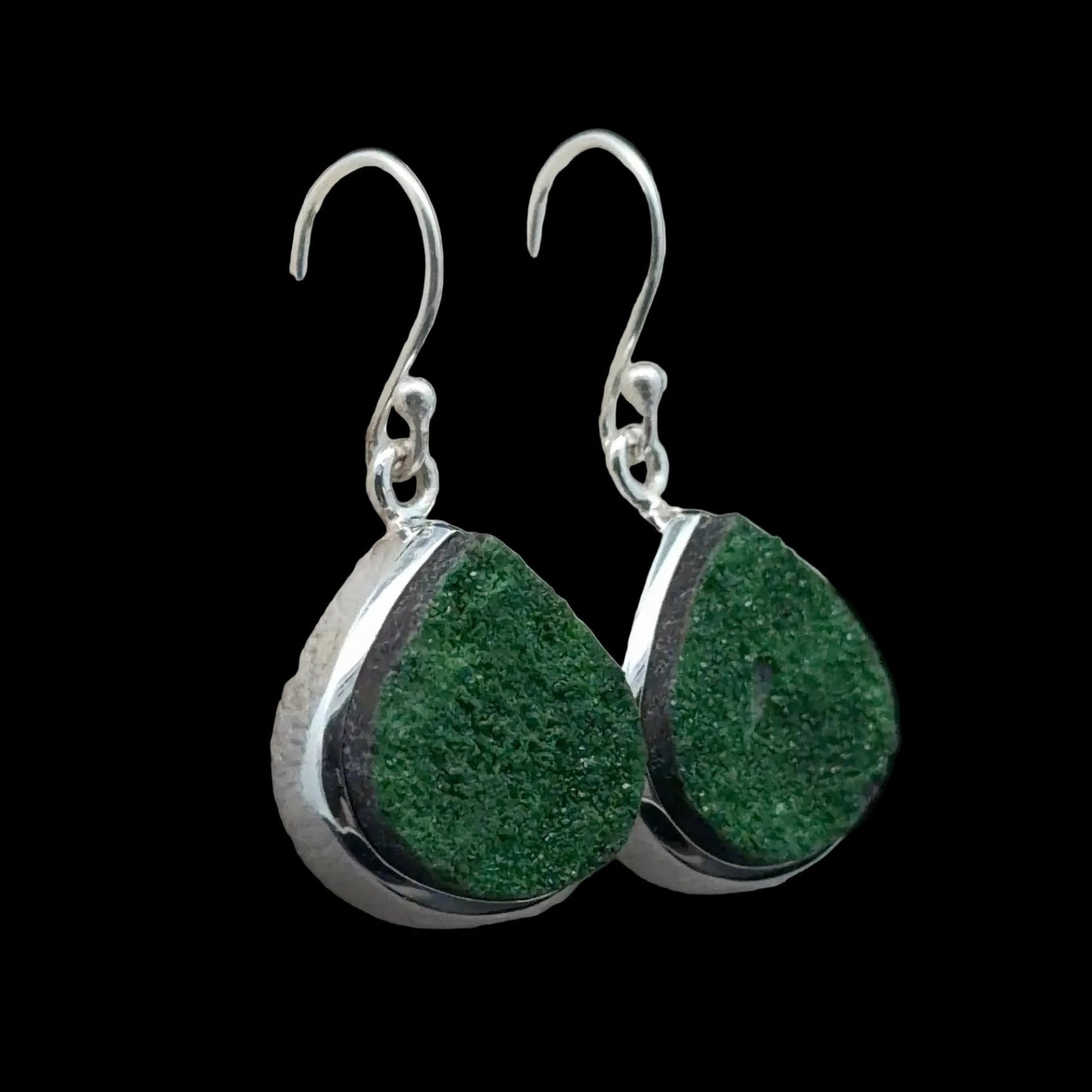 Uvarovite Earrings, 3.5 cm, Sterling Silver 925