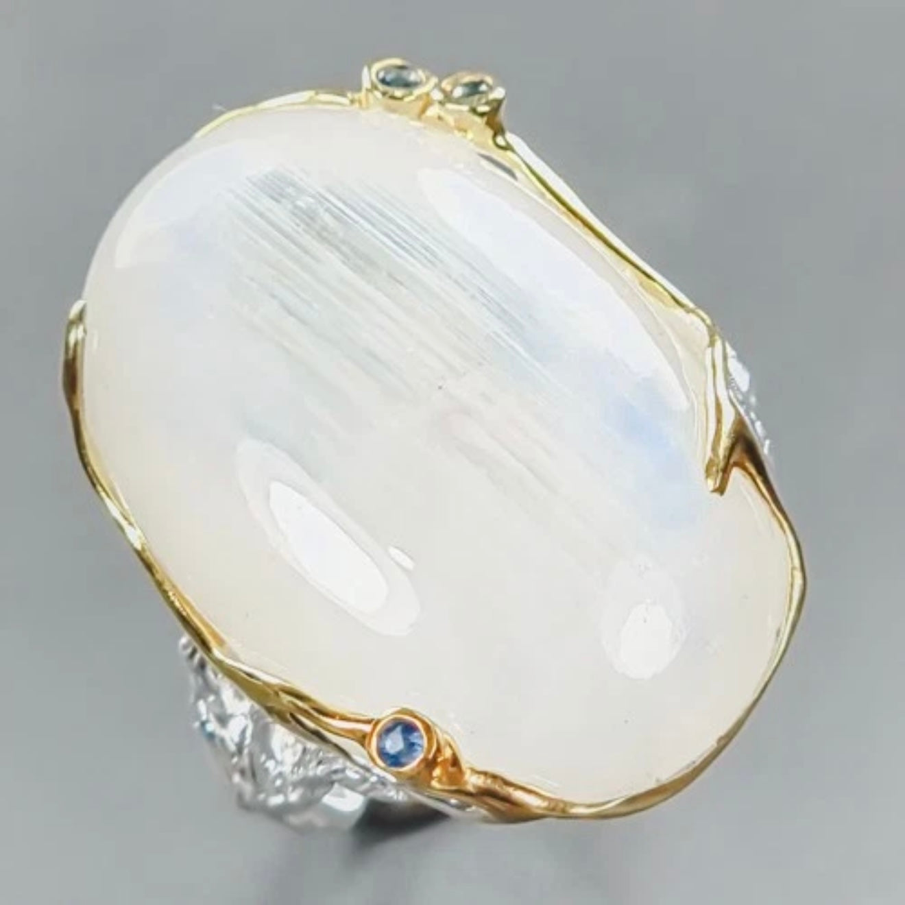 Moonstone (Adularia) Ring 19×29 mm Size 19 12.5 g Silver 925