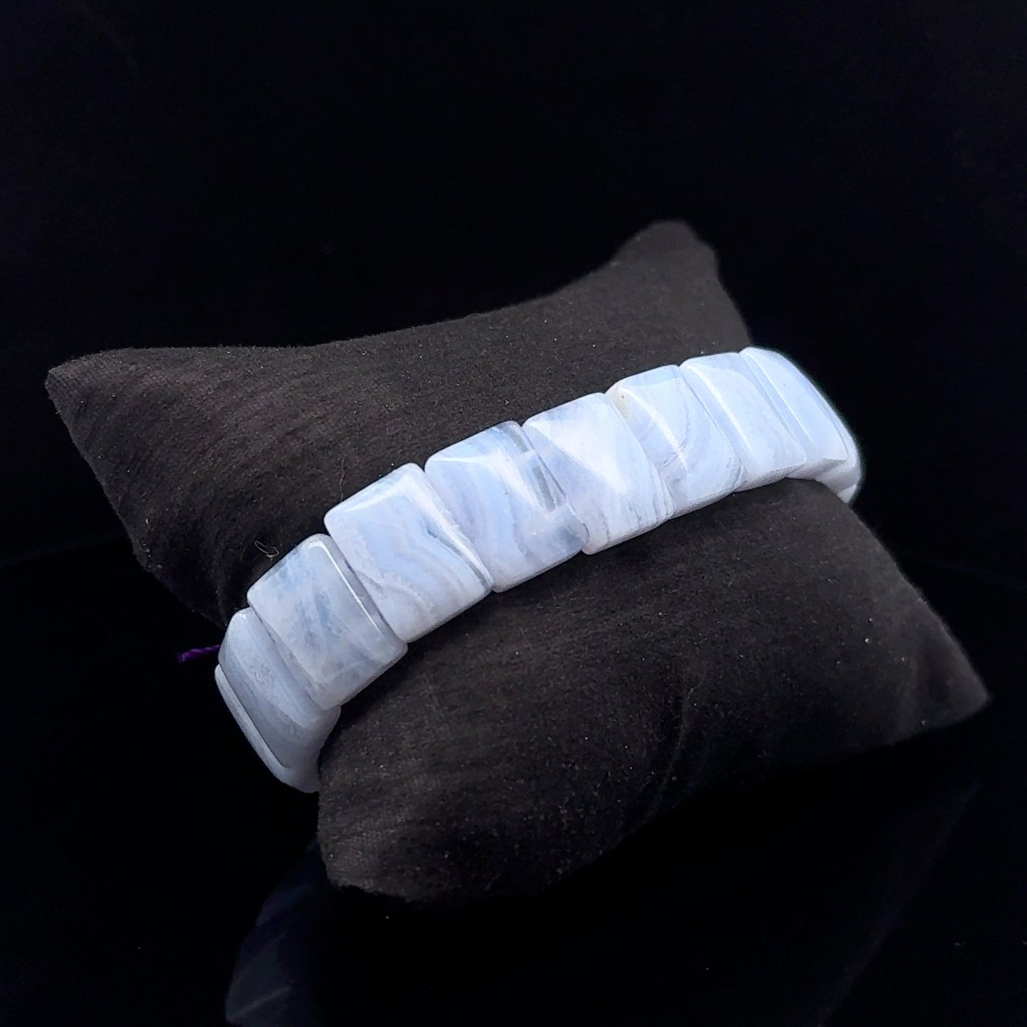 Zilā ahāta rokassprādze, 10x14 mm, 19 krelles