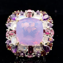 Загрузить изображение в средство просмотра галереи, Lavender Quartz, Moonstone, Garnet & Amethyst Ring Size 18 Silver 925