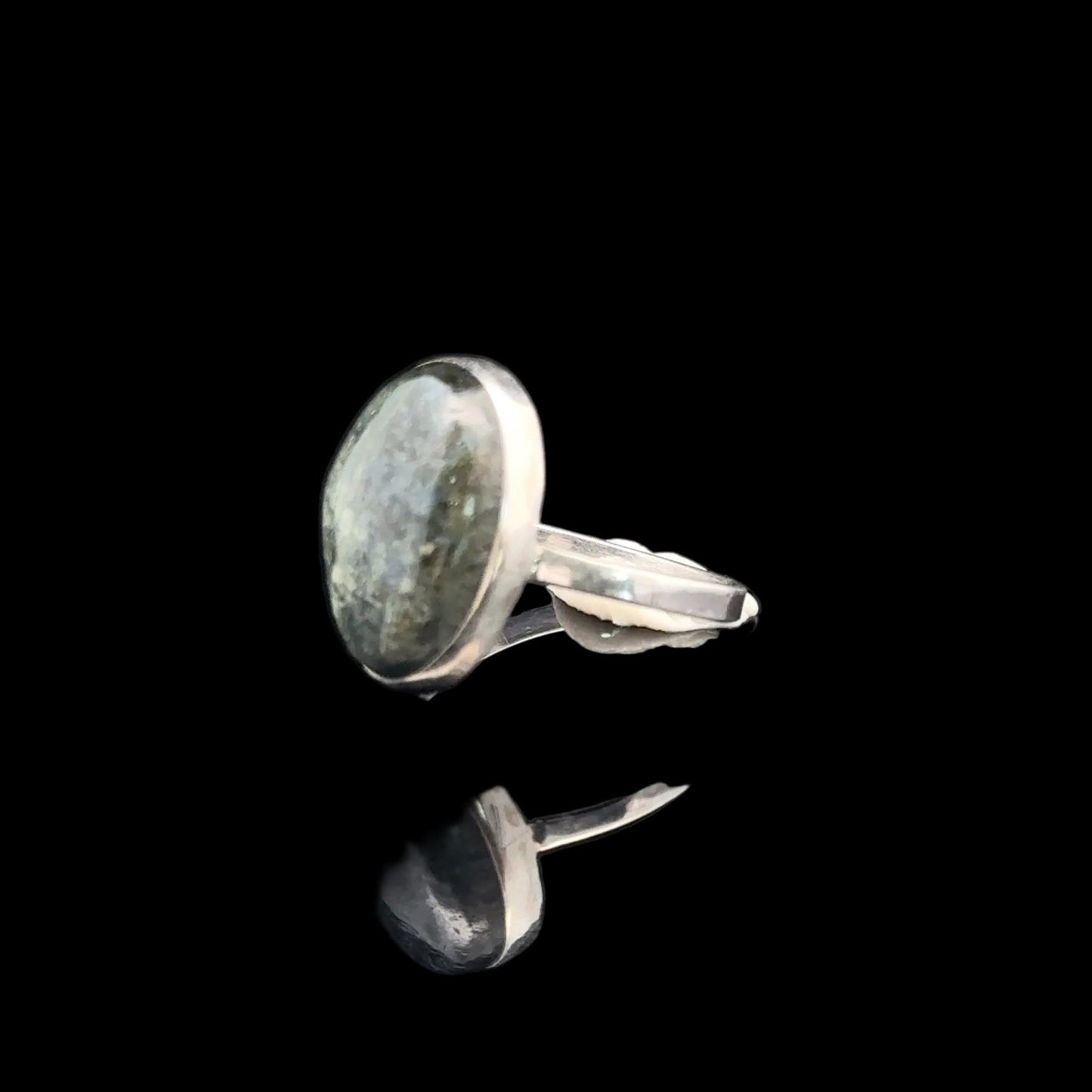 Seraphinite Ring, Size 17, Weight 13.6 g, Stone Size 12 × 17 mm, 925 Sterling Silver