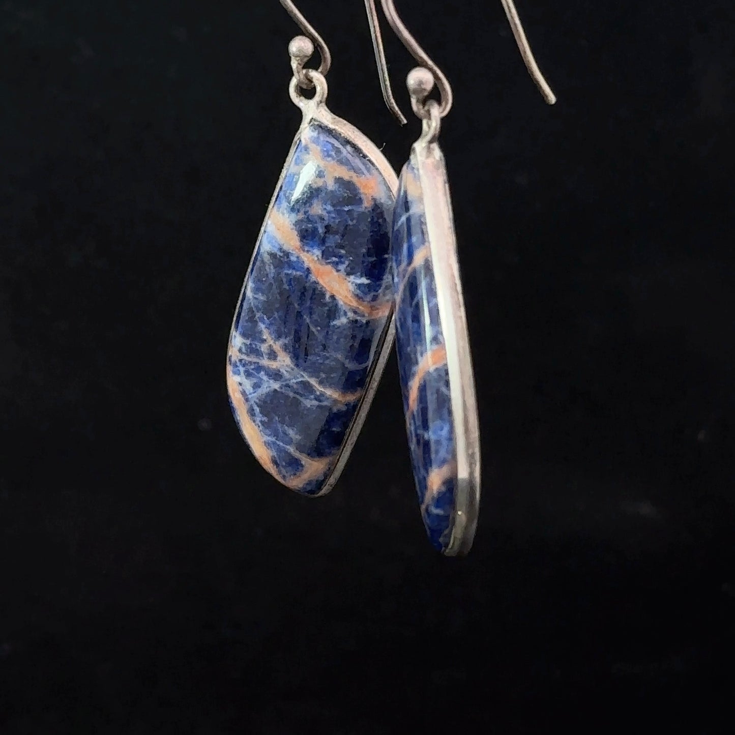 Sodalite Earrings Silver 925 6 g 3.5x1.4 cm