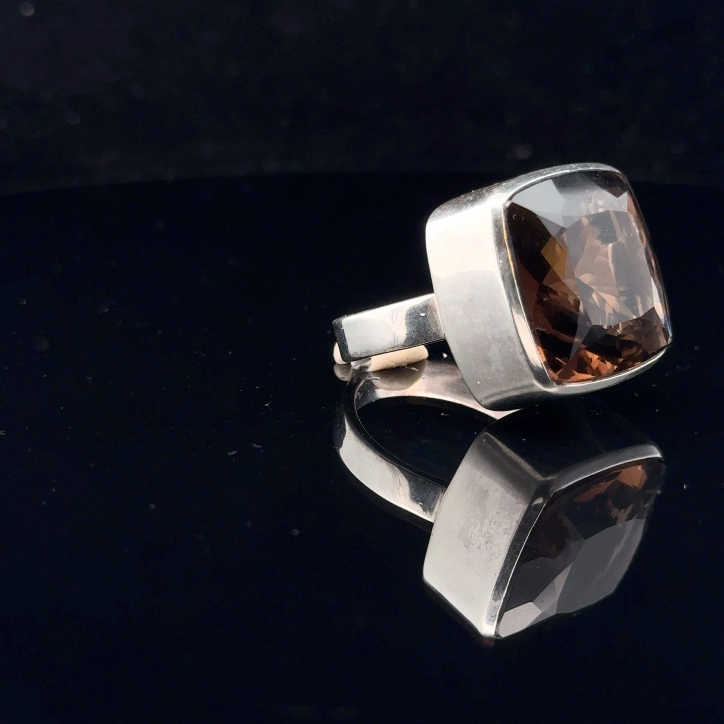 Smoky Quartz Ring 18×18 mm Size 19.5 13.1 g Silver 925