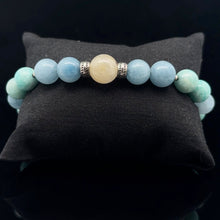 Lejupielādēt attēlu galerijas skatītājā, Akvamarīna rokassprādze ar amazonītu un rutila kvarca 10 mm un 12 mm, 21 lodītes