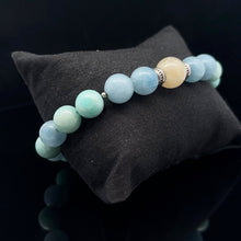 Lejupielādēt attēlu galerijas skatītājā, Akvamarīna rokassprādze ar amazonītu un rutila kvarca 10 mm un 12 mm, 21 lodītes