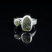 Load image into Gallery viewer, Moldavite ring, wild and treated, size 17; 925 sterling silver