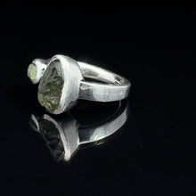 Load image into Gallery viewer, Moldavite ring, wild and treated, size 17; 925 sterling silver