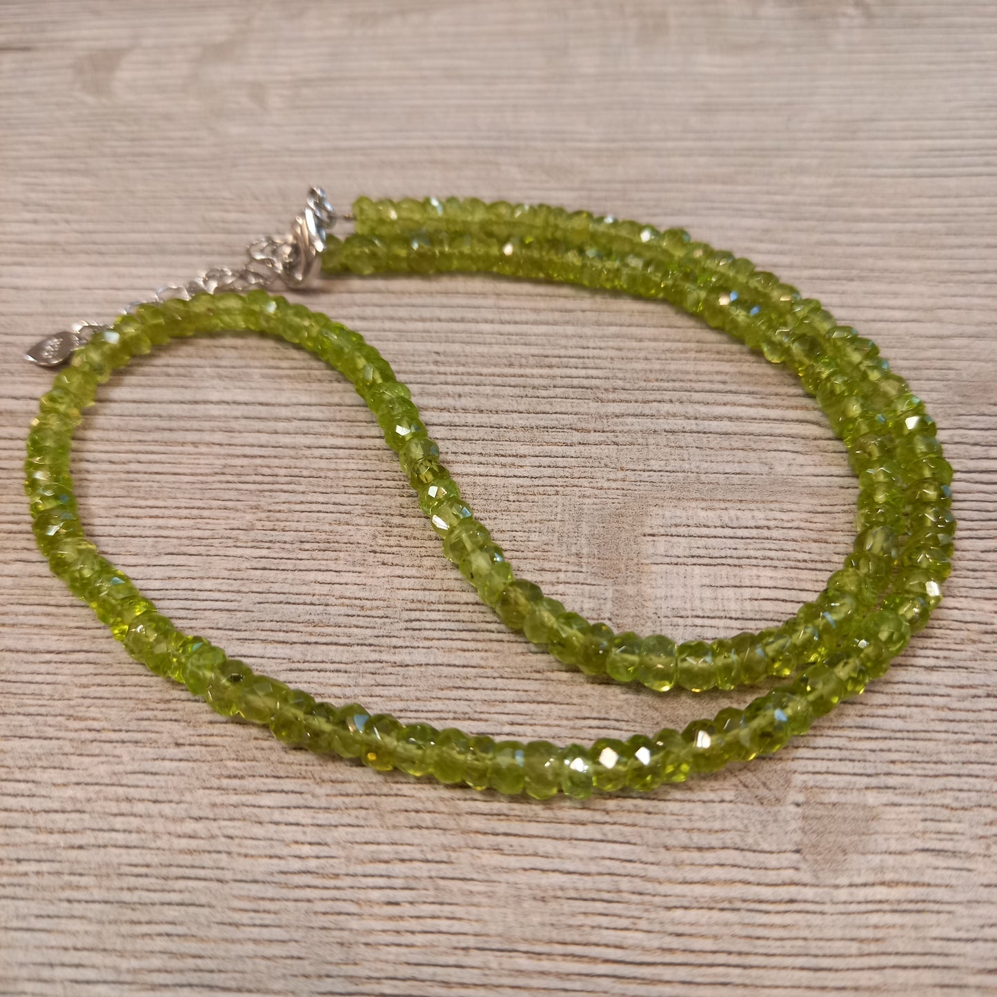 Chrysolite necklace, 5mm beads, 45cm
