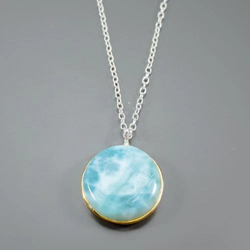 Larimar Necklace Silver 925 Natural Gemstone 40 cm 12.9 g