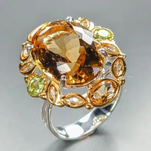 Lejupielādēt attēlu galerijas skatītājā, Citrine & Peridot Ring 13 ct 18×13 mm Size 17.5 Silver 925