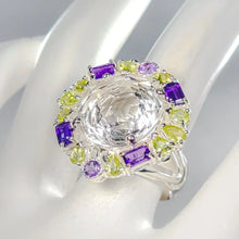 Загрузить изображение в средство просмотра галереи, Кольцо Кварц 16x16 мм . аметист, хризолит 13 гр 18 размер ; серебро 925