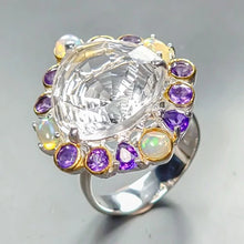 Load image into Gallery viewer, Quartz ring, 17x16 mm, 9.5g amethyst, opal, size 18; 925 sterling silver.