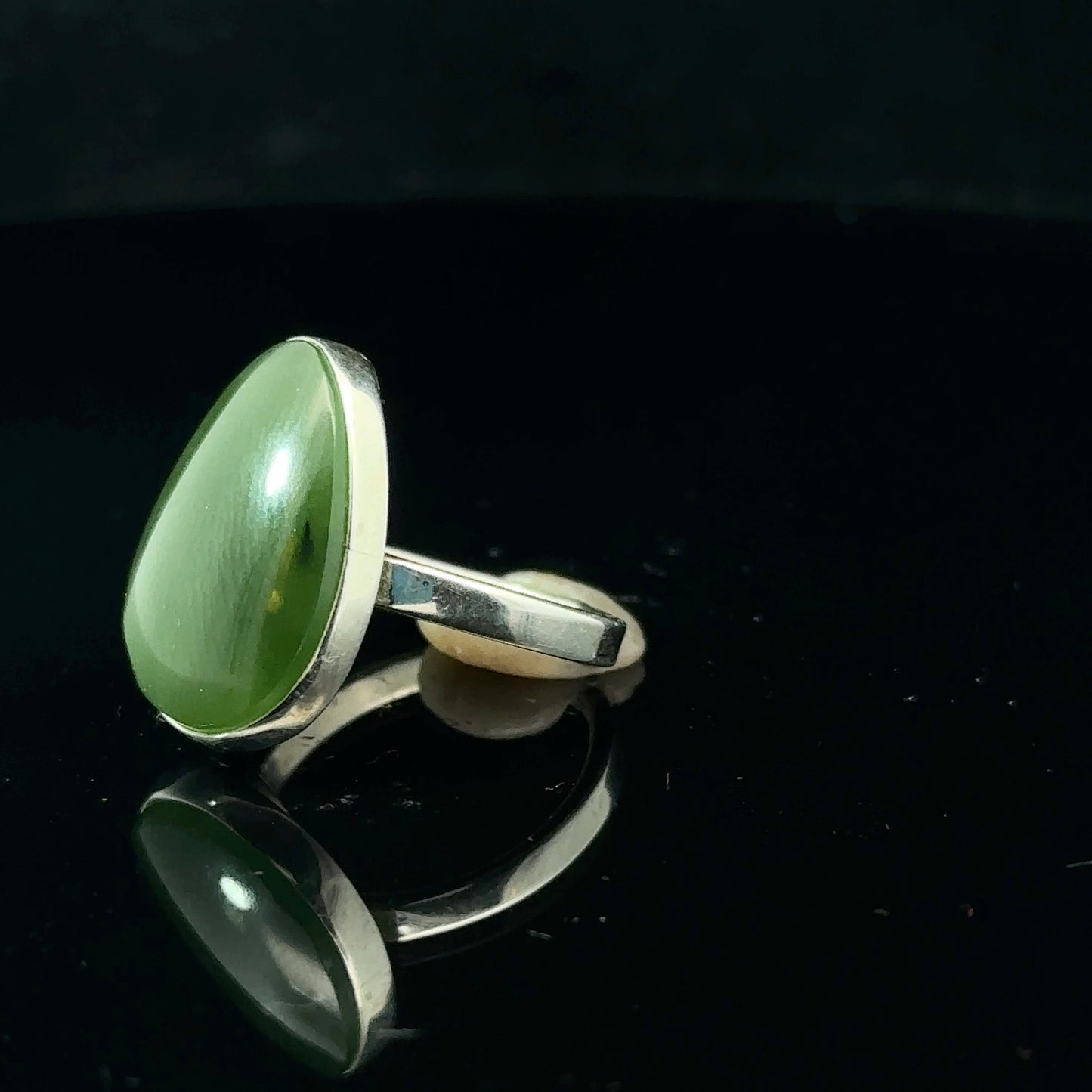 Sayan Nephrite Ring, size 19; 925 sterling silver