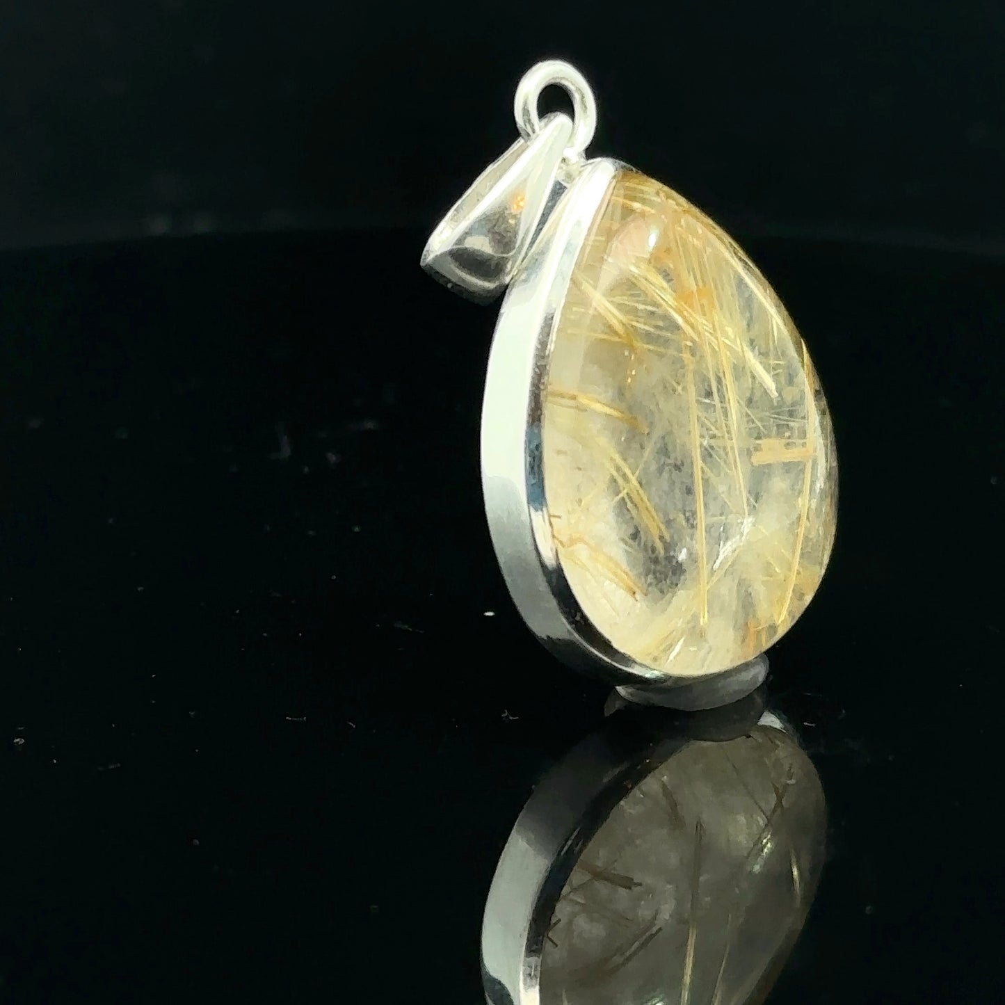 Quartz pendant with rutile, 10g, 4 x 2 cm; 925 sterling silver