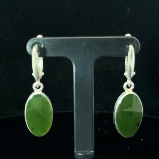 Jade Earrings Silver 925 5.5 g 3.5 cm