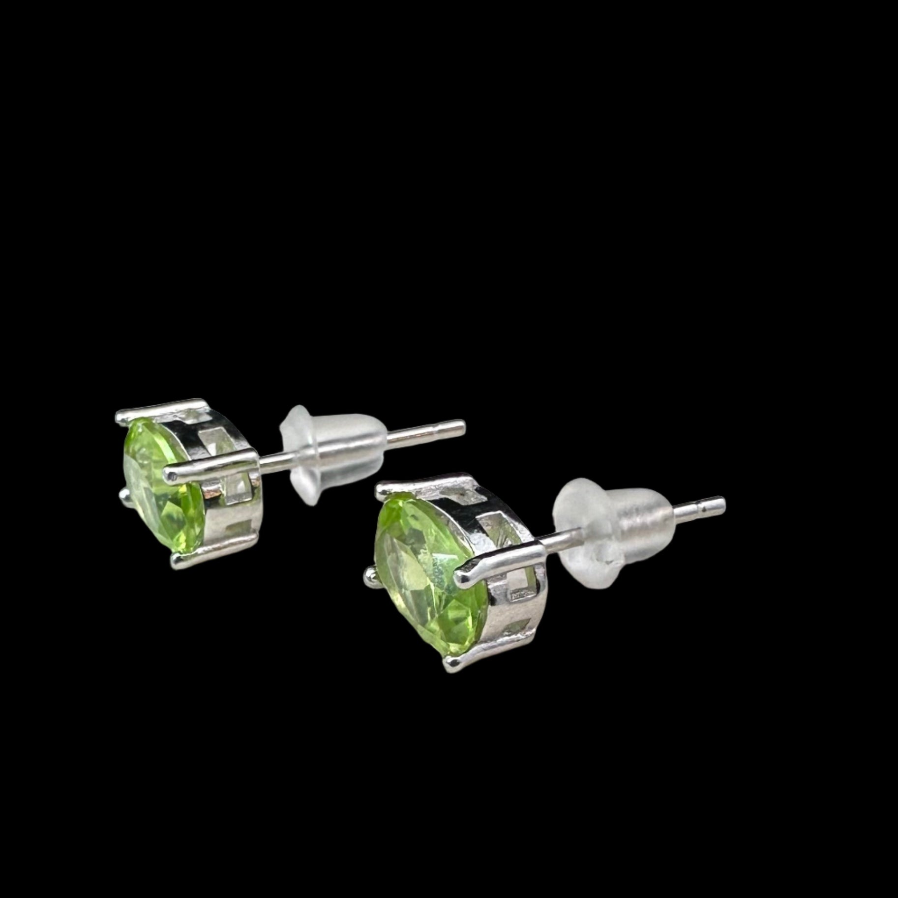 Peridot Stud Earrings Silver 925 5.3 g 5x6 mm Silicone Back