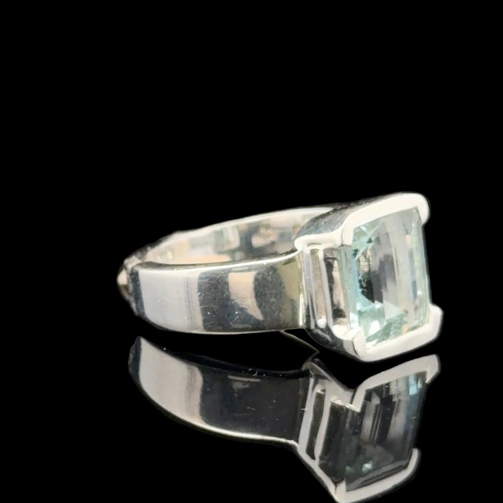 Aquamarine Ring, Size 19, Sterling Silver 925, 10 g