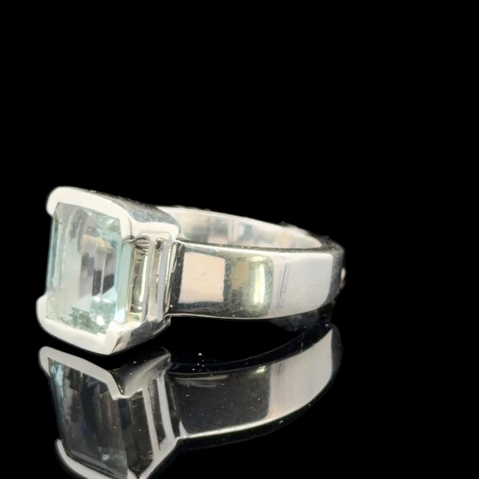 Aquamarine Ring, Size 19, Sterling Silver 925, 10 g