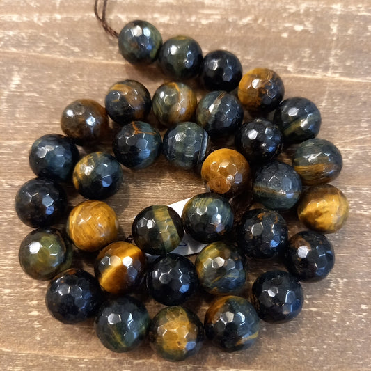 Tiger Eye & Hawk Eye Faceted Beads 11 mm 33 pcs