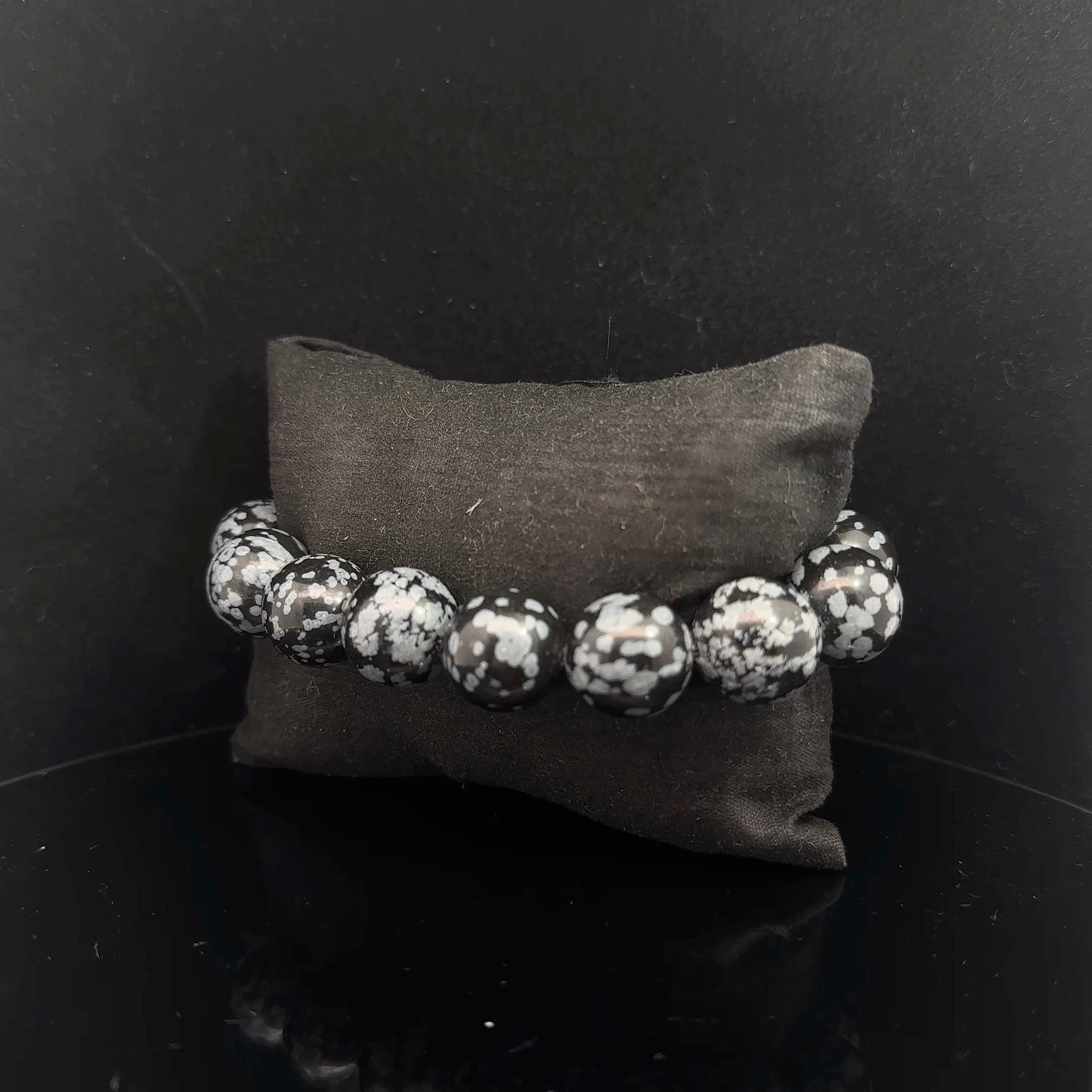 Obsidian Snowflake Bead Bracelet, 12mm, 15 Beads