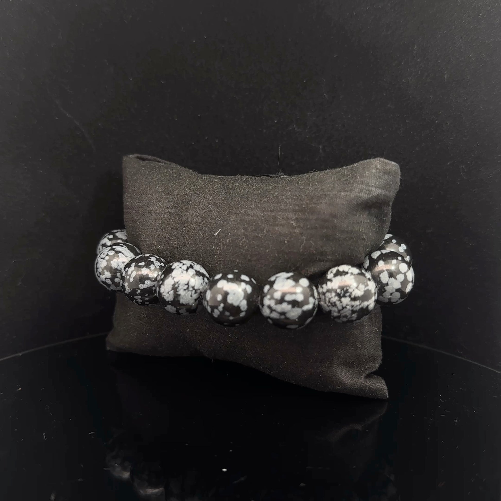 Obsidian Snowflake Bead Bracelet, 12mm, 15 Beads