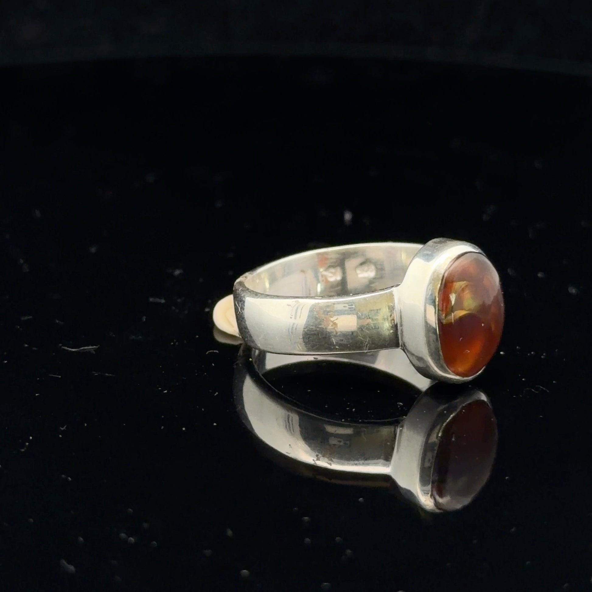 Fire Agate Ring, Size 16.5, Sterling Silver 925, 5 g