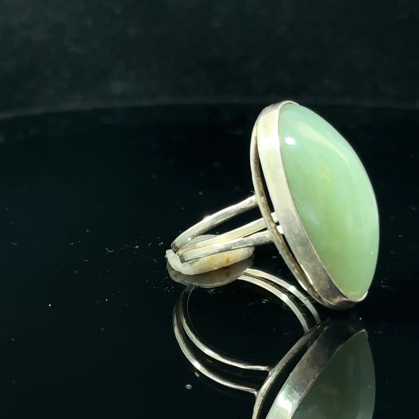 Sayan Nephrite Ring, size 17; 925 sterling silver