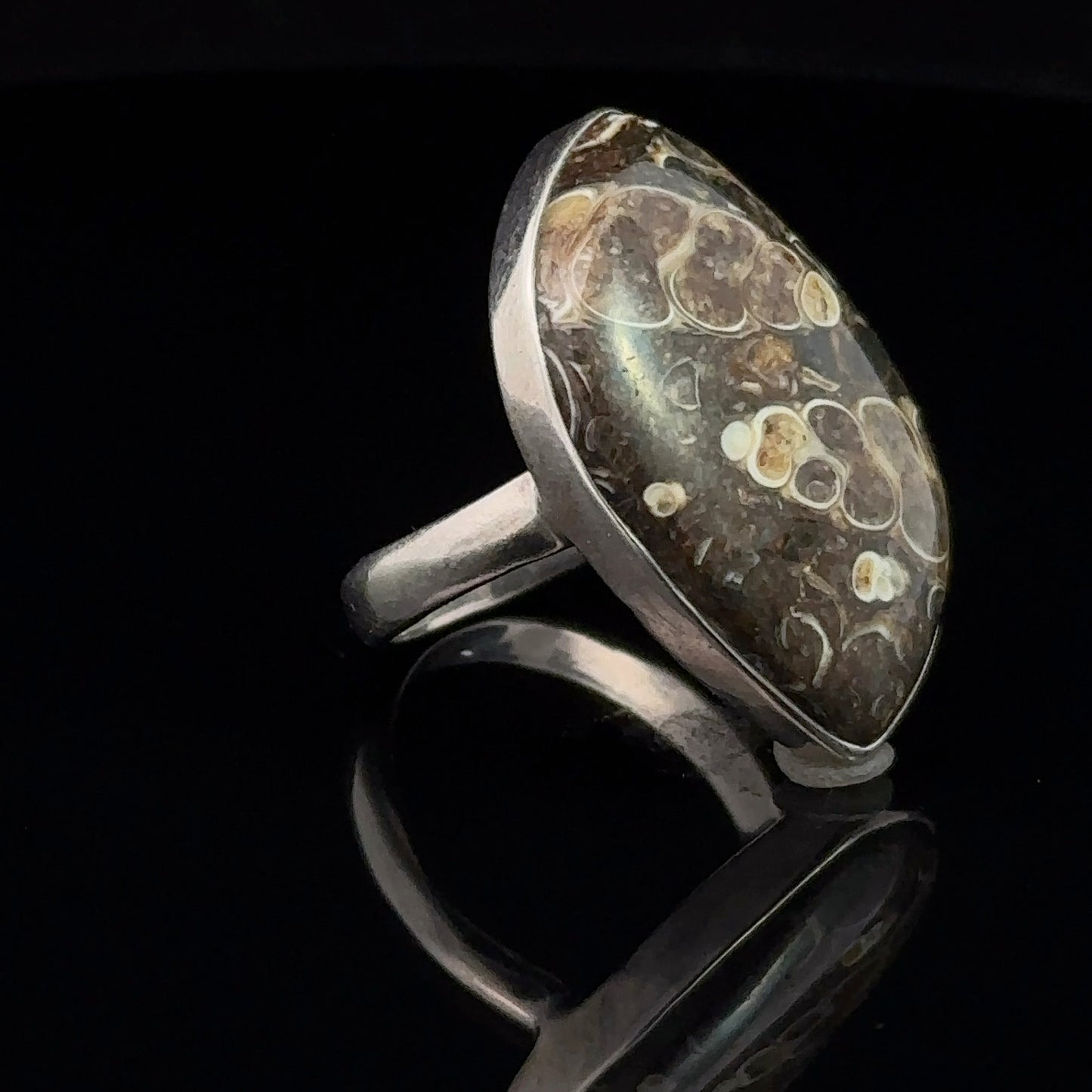 Turtle Agate Ring Silver 925 Size 19