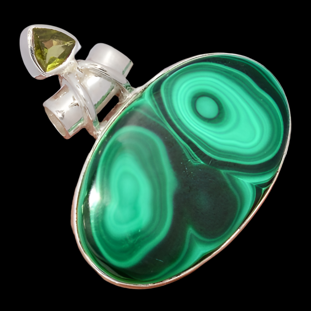 Malahīta peridota kulons 3,5 cm: 925 sudrabs
