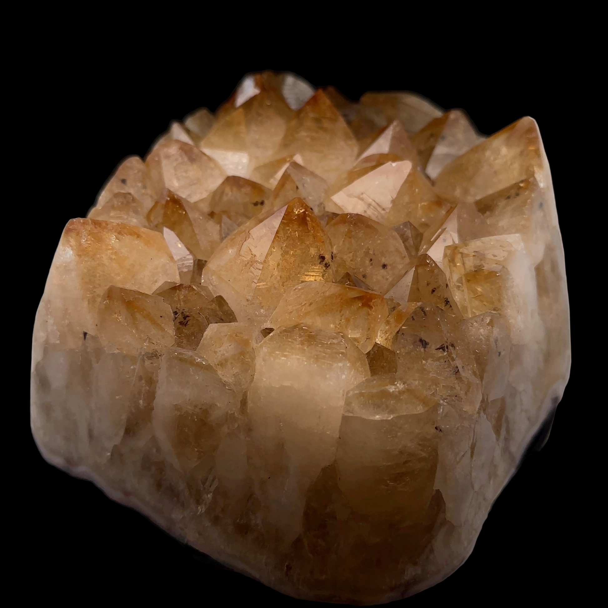 Citrine Druze 2900 g 15 × 13 × 7 cm. Crystal cluster on a black background