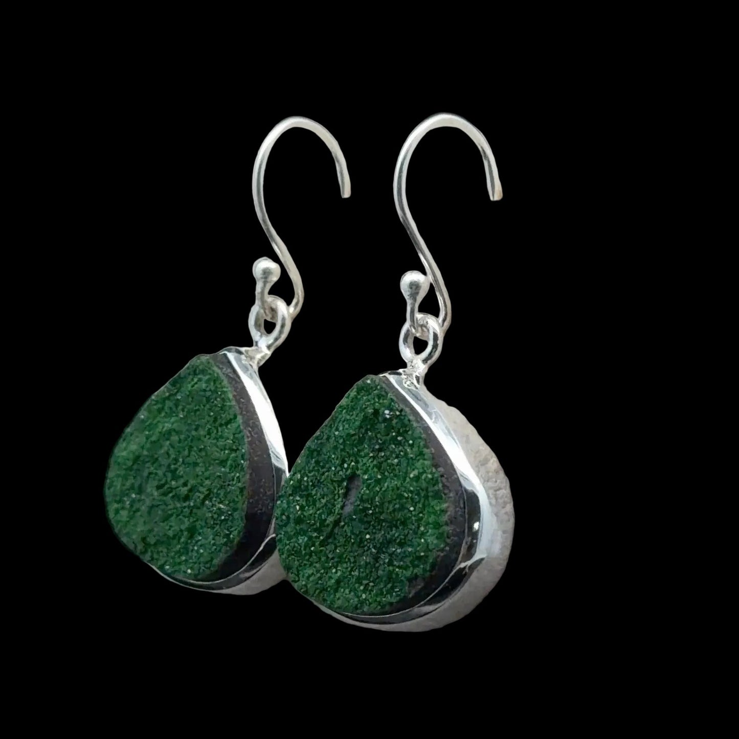 Uvarovite Earrings, 3.5 cm, Sterling Silver 925
