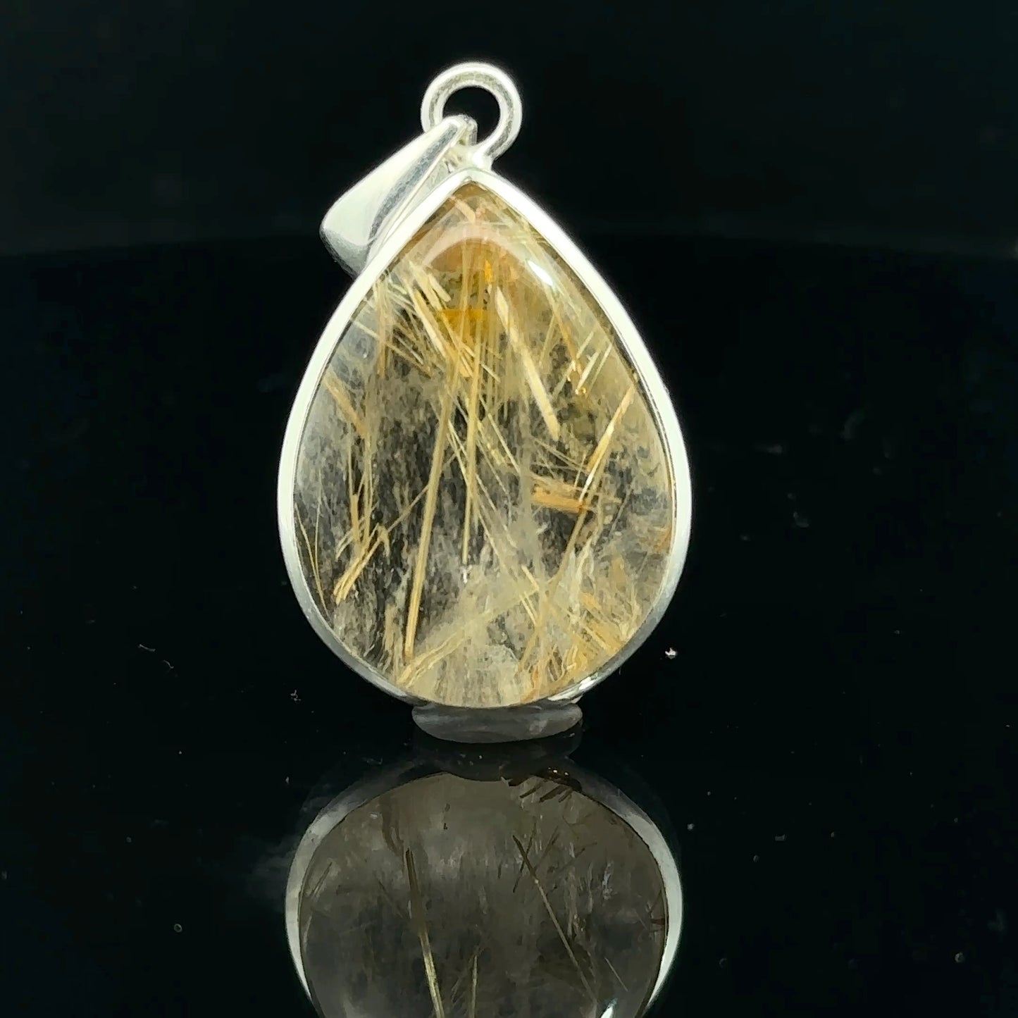 Quartz pendant with rutile, 10g, 4 x 2 cm; 925 sterling silver