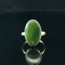 Load image into Gallery viewer, Sayany Nephrite Ring, size 18, 4.60 g; stone 10 x 20 mm; 925 sterling silver.
