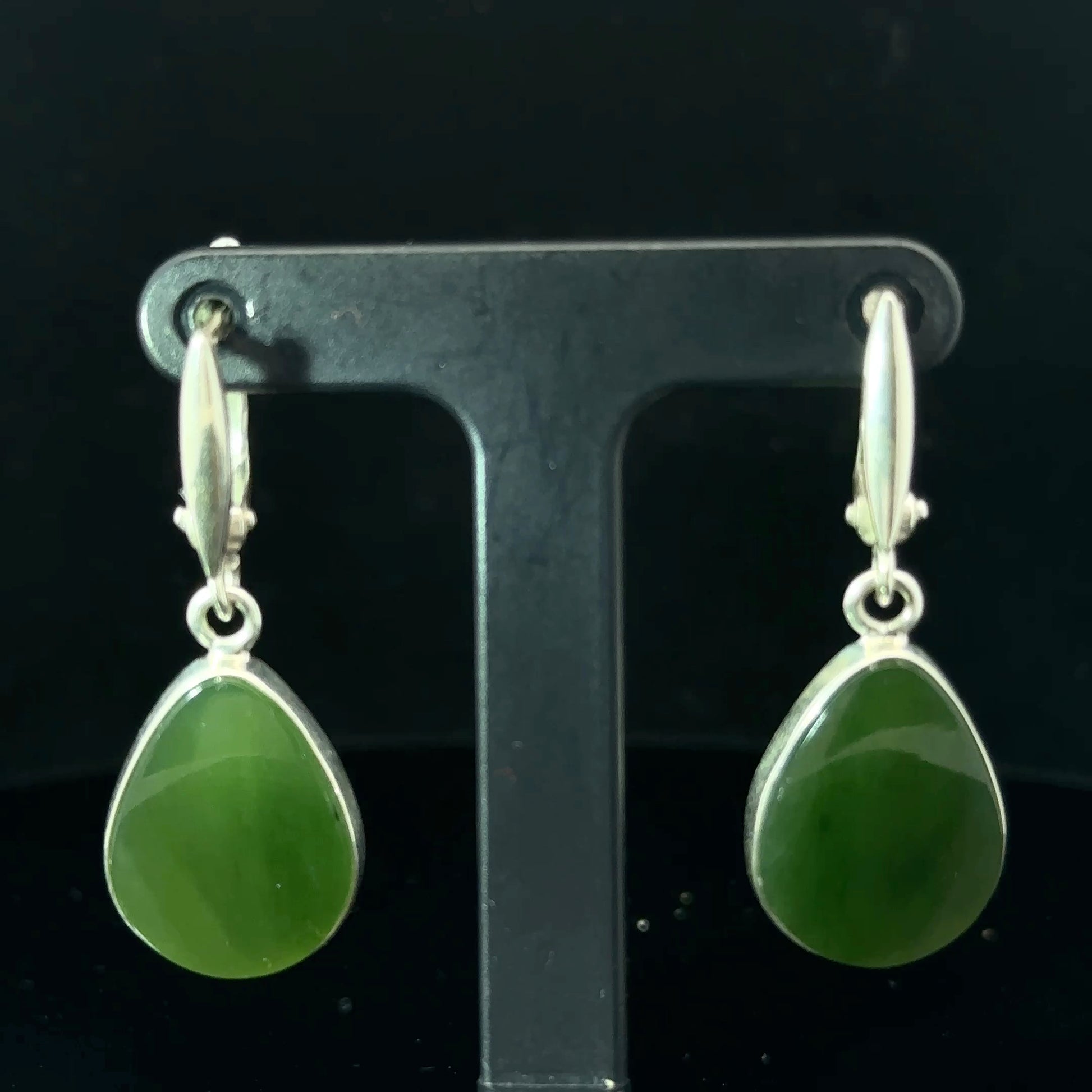 Jade Earrings Silver 925 5.4 g 3.5 cm