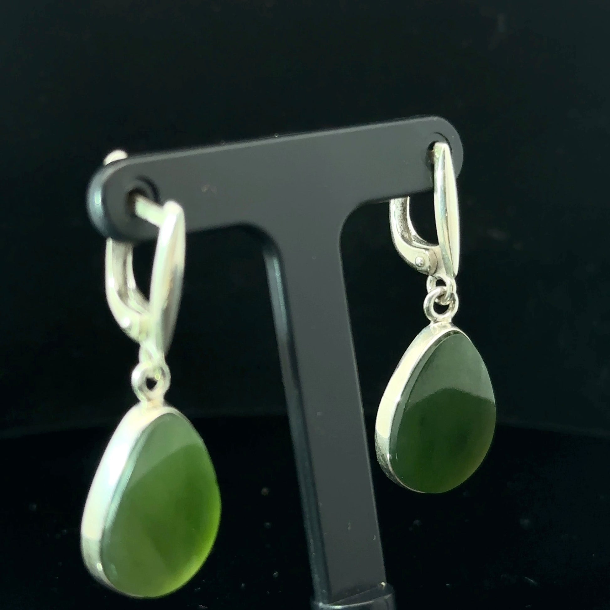 Jade Earrings Silver 925 5.4 g 3.5 cm