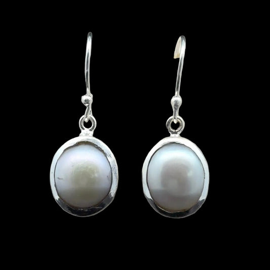 Pearl Earrings, 3 cm, Sterling Silver 925, 7 g