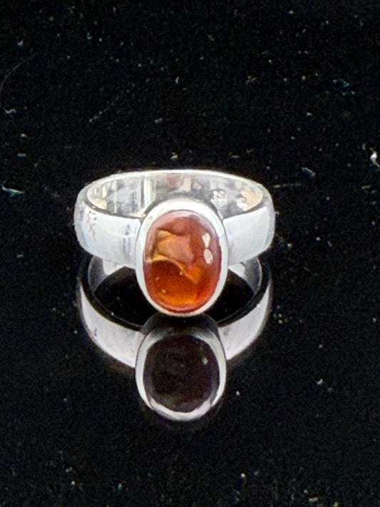 Fire Agate Ring, Size 16.5, Sterling Silver 925, 5 g