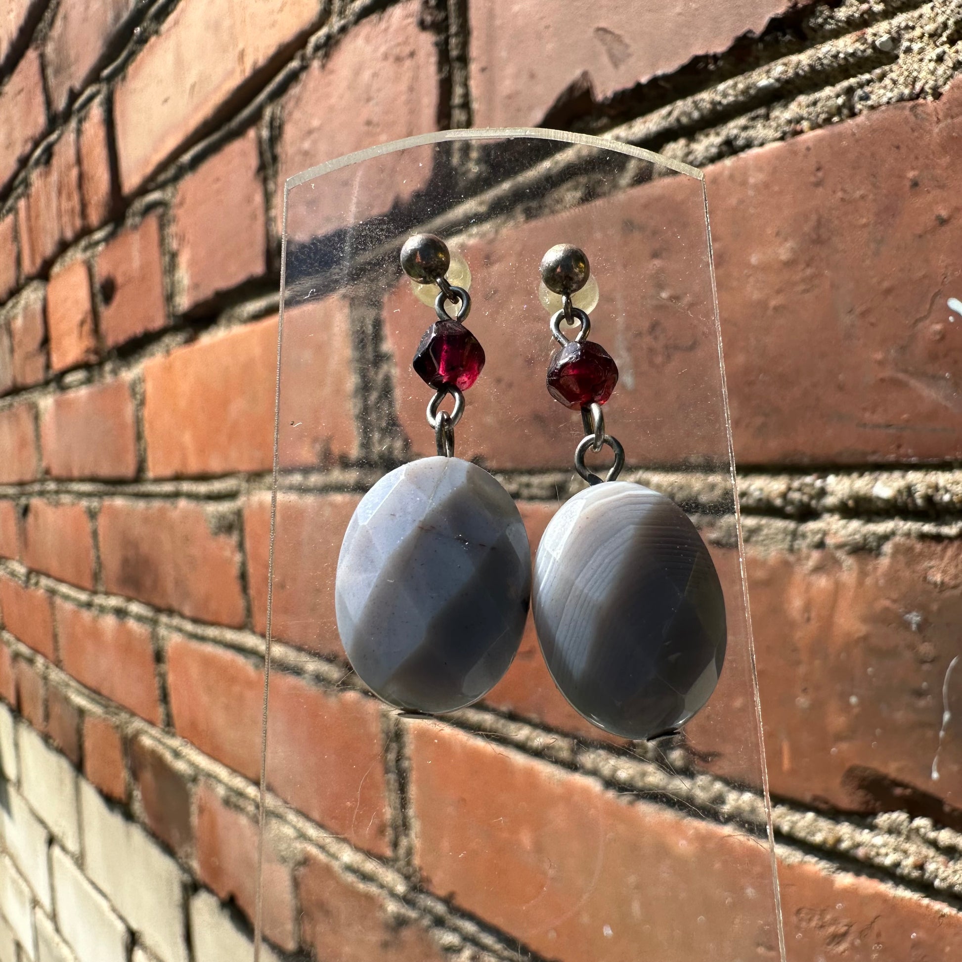 Agate Garnet Earrings Silver 925