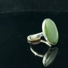 Load image into Gallery viewer, Sayany Nephrite Ring, size 18, 4.60 g; stone 10 x 20 mm; 925 sterling silver.
