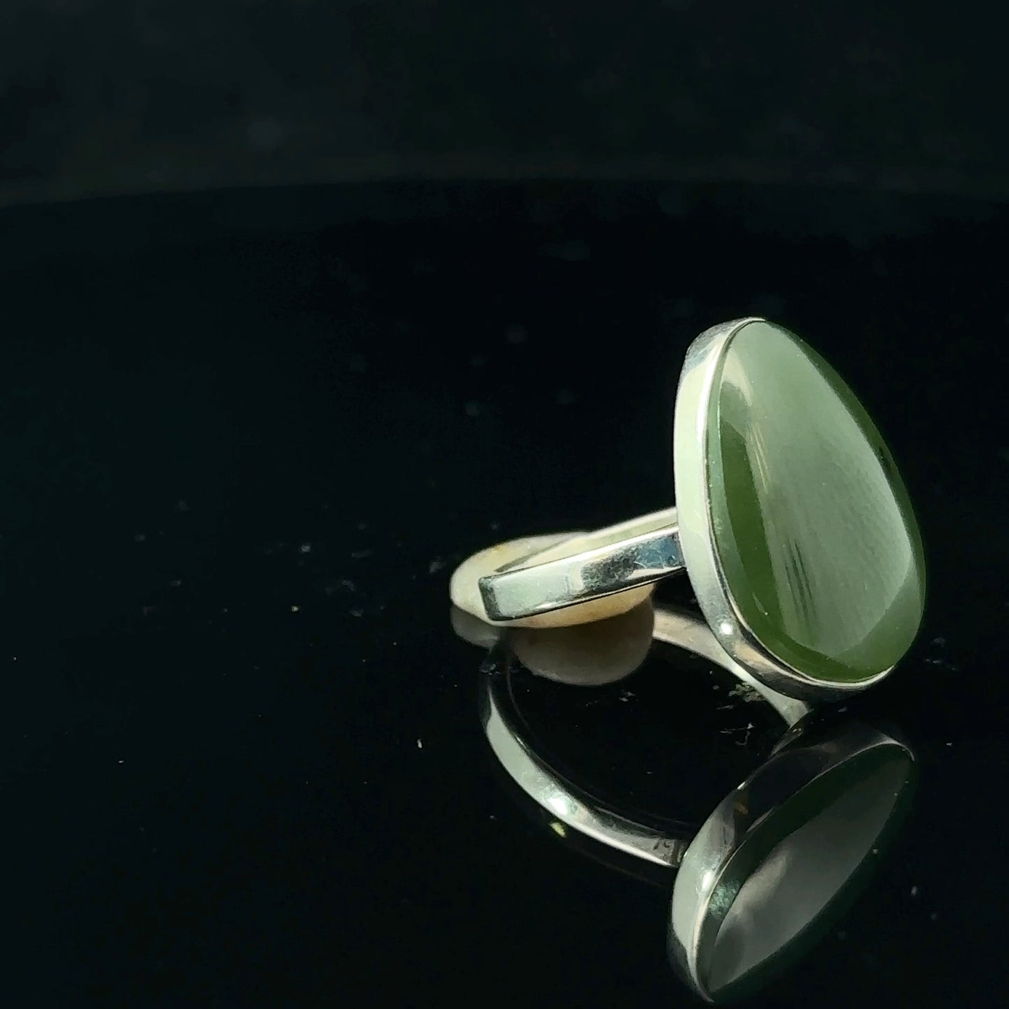 Sayan Nephrite Ring, size 19; 925 sterling silver