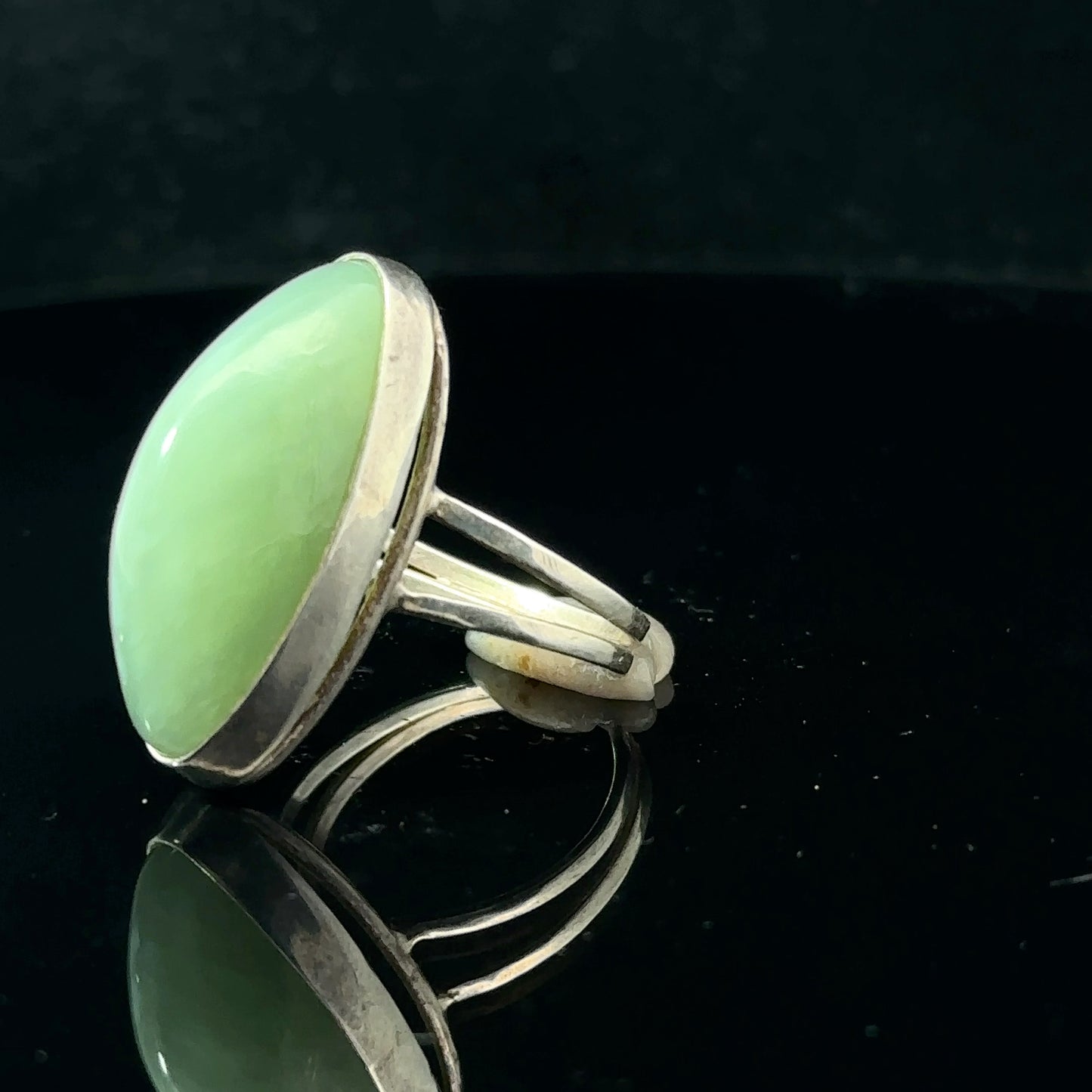Sayan Nephrite Ring, size 17; 925 sterling silver