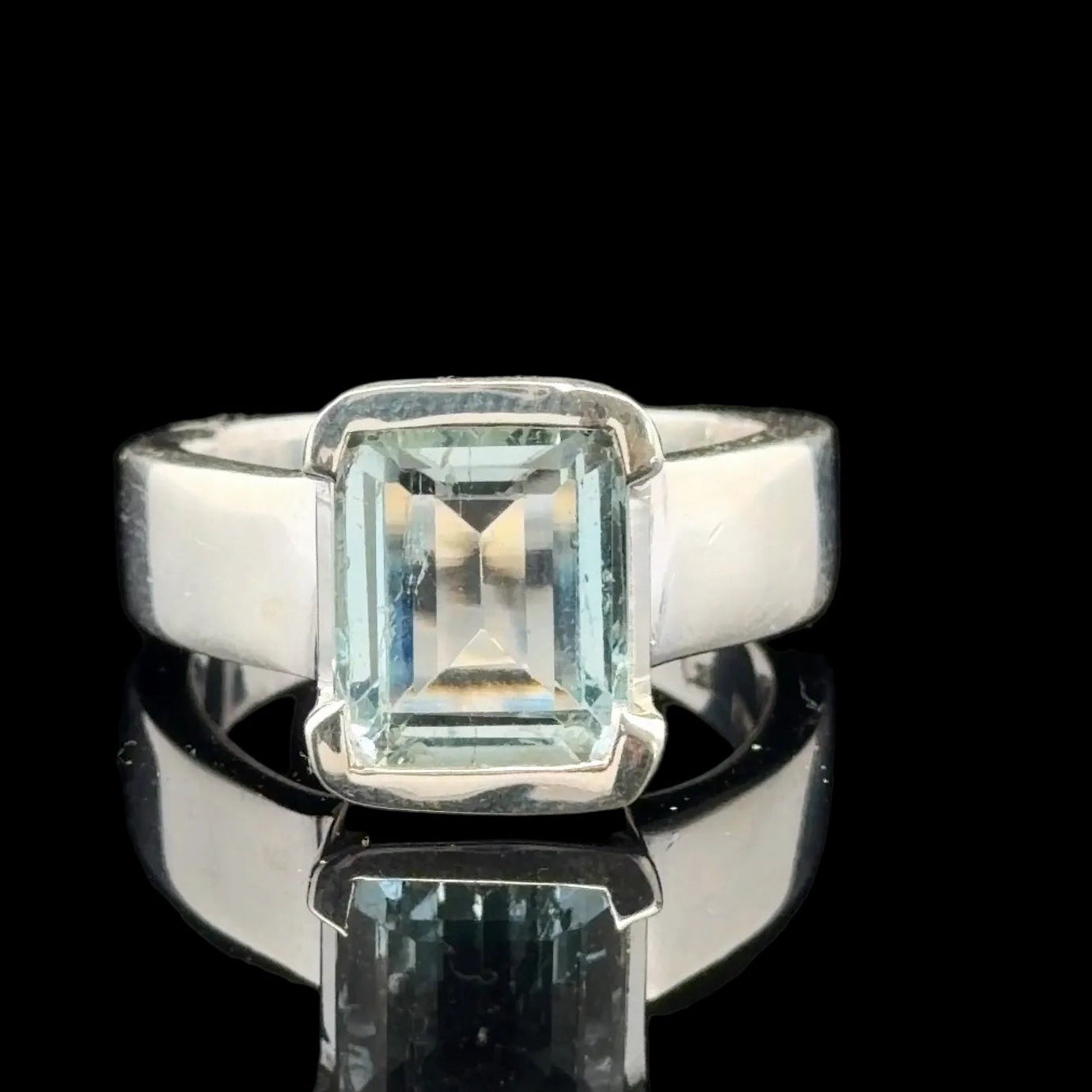 Aquamarine Ring, Size 19, Sterling Silver 925, 10 g