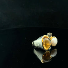 Lejupielādēt attēlu galerijas skatītājā, Citrīna, pērļu un dimanta gredzens, 19. izmērs; 925. proves sudrabs
