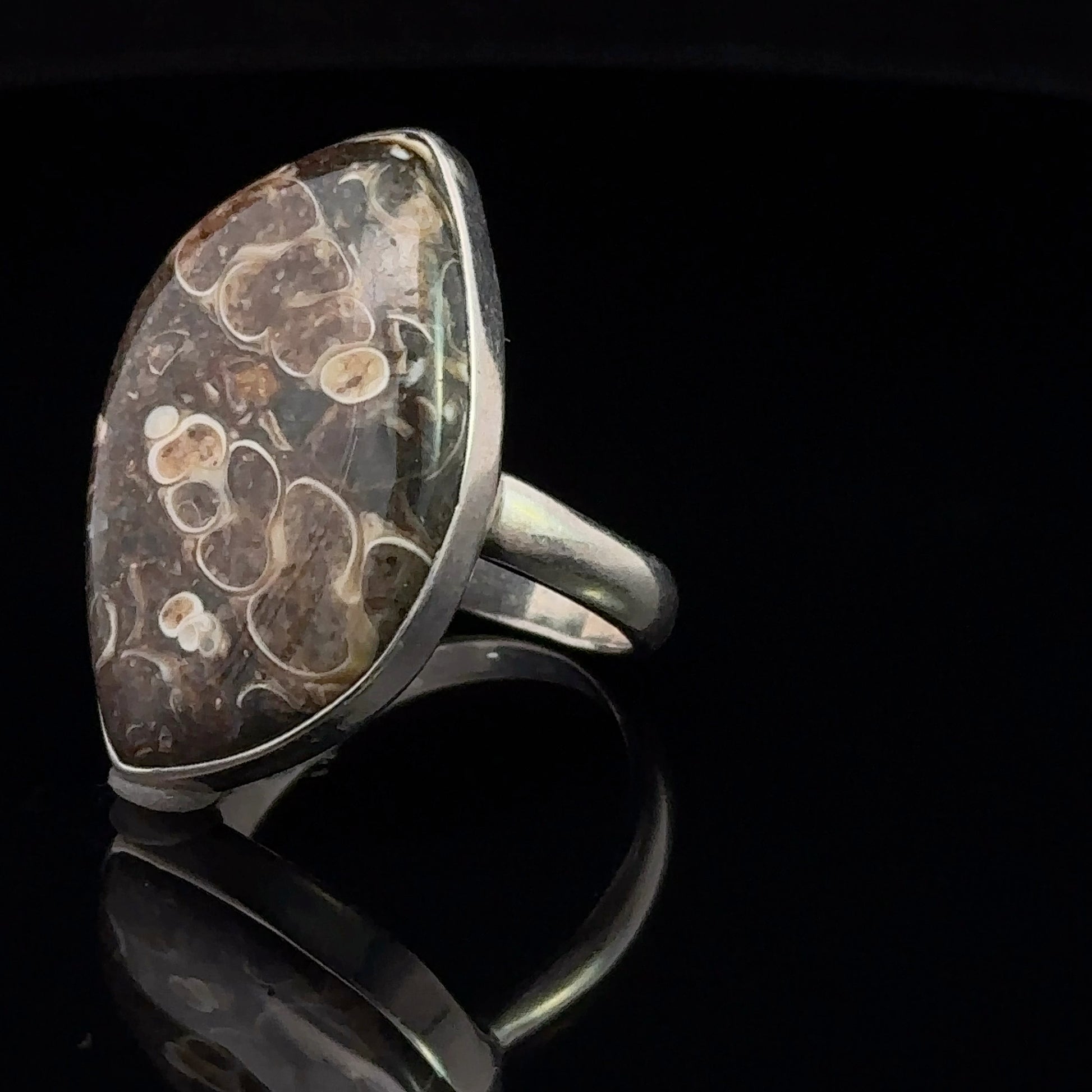 Turtle Agate Ring Silver 925 Size 19