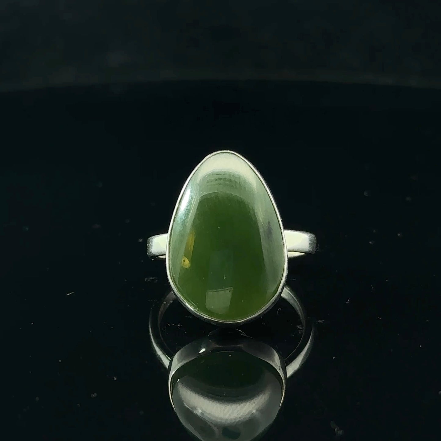 Sayan Nephrite Ring, size 19; 925 sterling silver