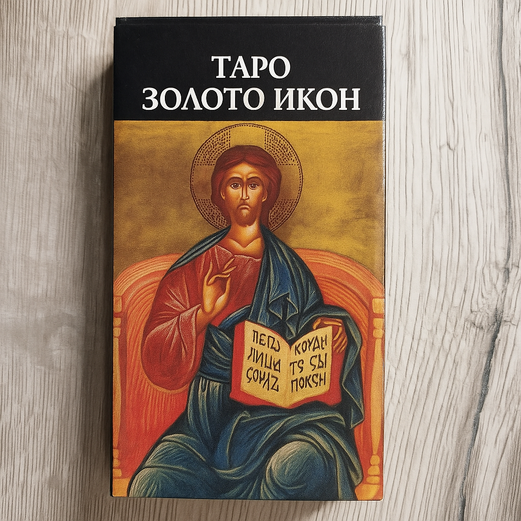 Front of Tarot of the Golden Icons Tarot Encyclopedia Avalon/Hachette deck