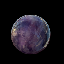 Load image into Gallery viewer, Fluorite Sphere 360 g 60 mm. Purple crystal ball with reflections on a black background
